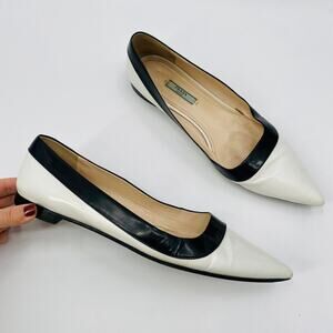 Prada white black smooth leather pointed toe ballet flats